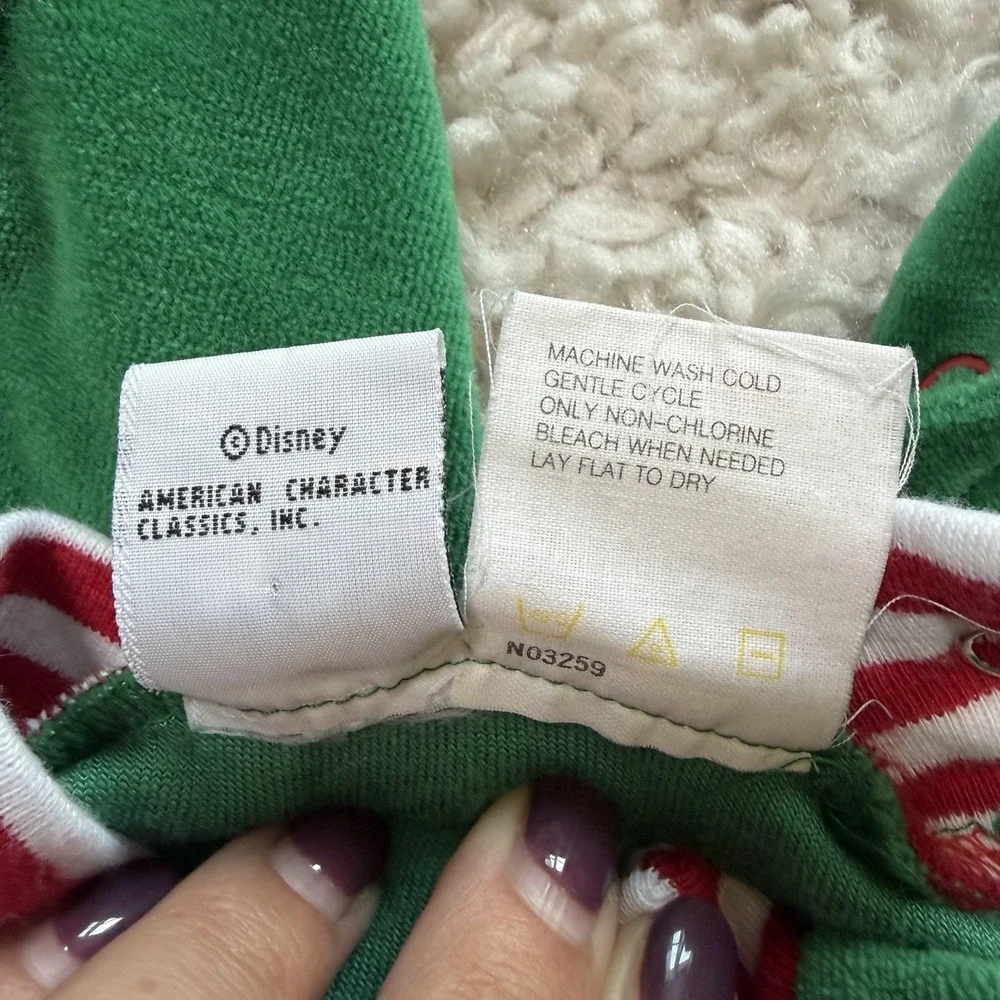 Vtg Green Velour Baby Mickey & Co Christmas Long Sleeve Bodysuit Romper 6-9 mo
